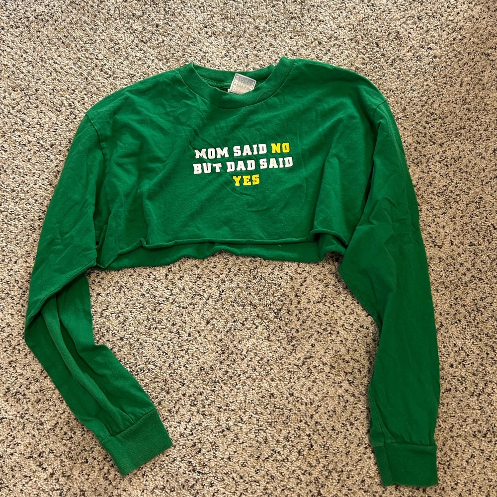 Green Long Sleeve Crop Top